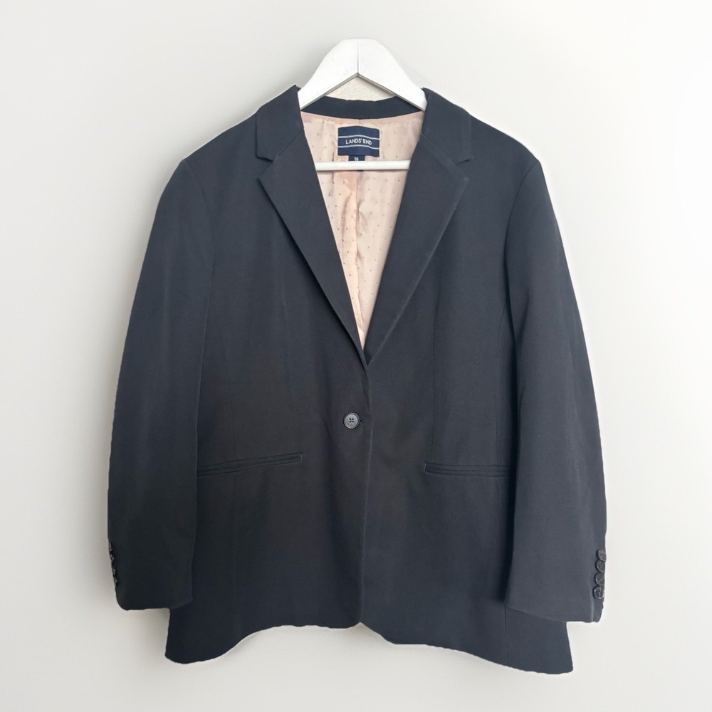 Land's End Women's Size 16‎ Black One Button Blazer Stretch Spandex